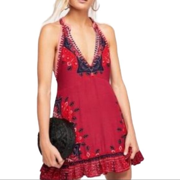 Free People Free People Steal The Sun Floral Halter Mini Dress Size M EUC - Picture 1 of 10